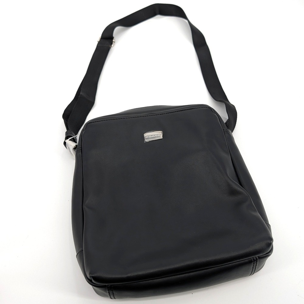 Cross Black Leather Crossbody Bag Messenger Adjustable Strap Silver‎ Logo NWOT